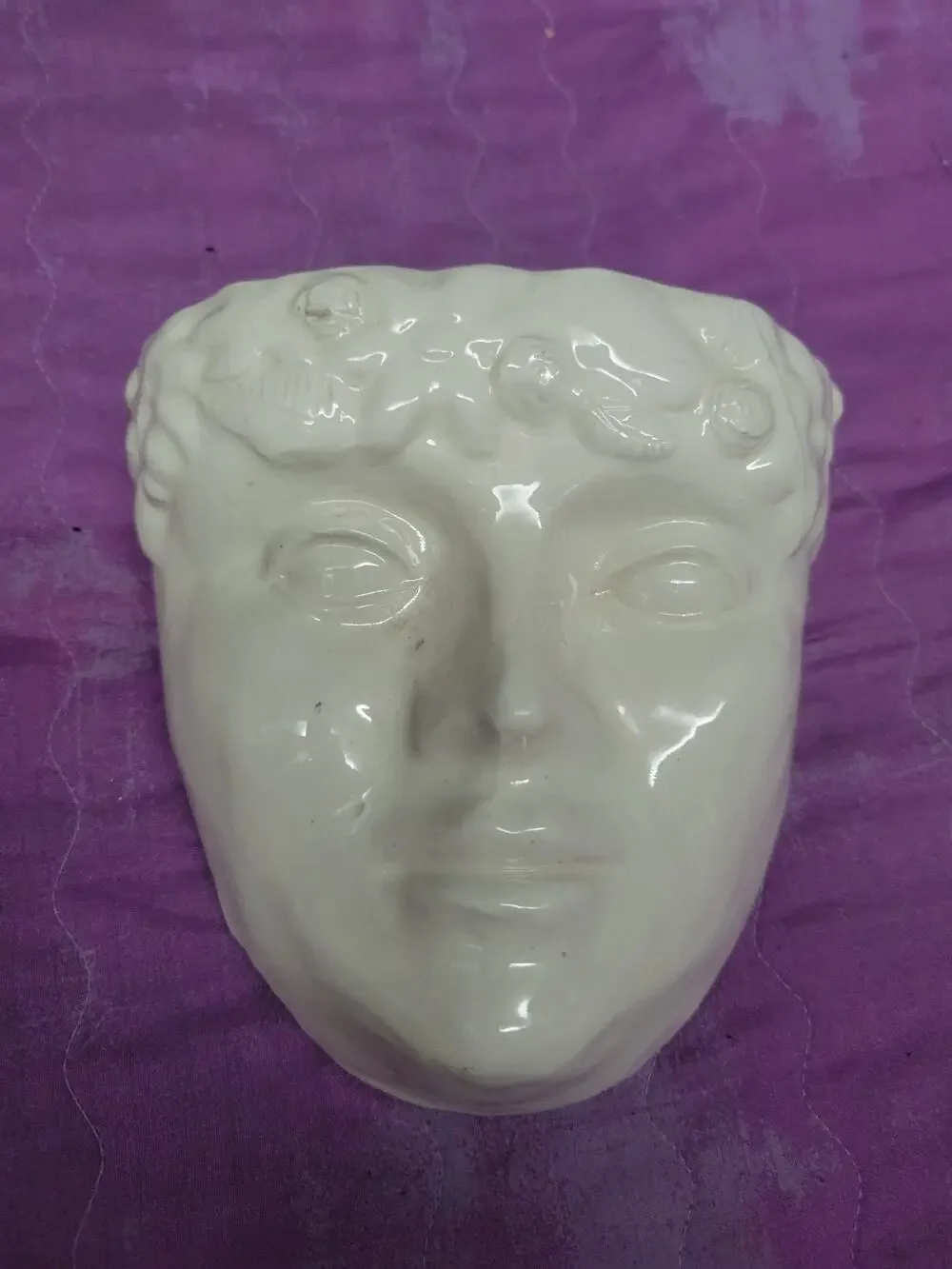 Vintage White Cream Wall Pocket Victorian Face Medusa? Signed Numbered